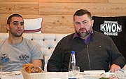 Halbschwergewichtler Serge Michel und Promotor Alexander Petkovic bei der Pressekonferenz im INFINITY Hotel Unterschleißheim ©Fotos: Hans Sedlmayr
